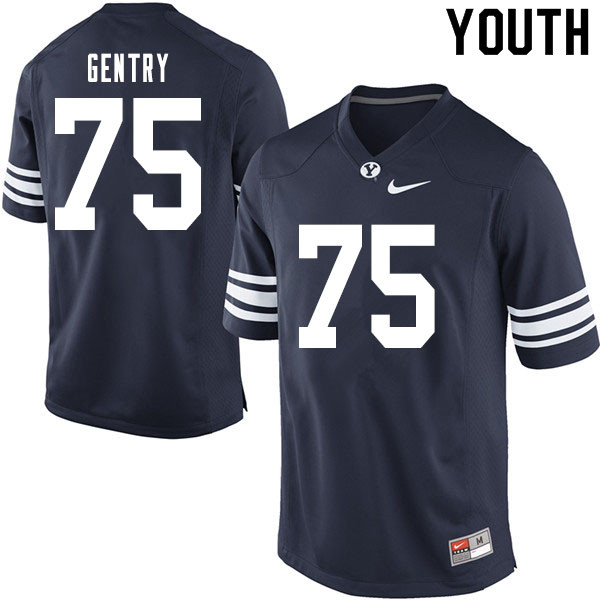 Youth #75 JT Gentry BYU Cougars College Football Jerseys Sale-Navy